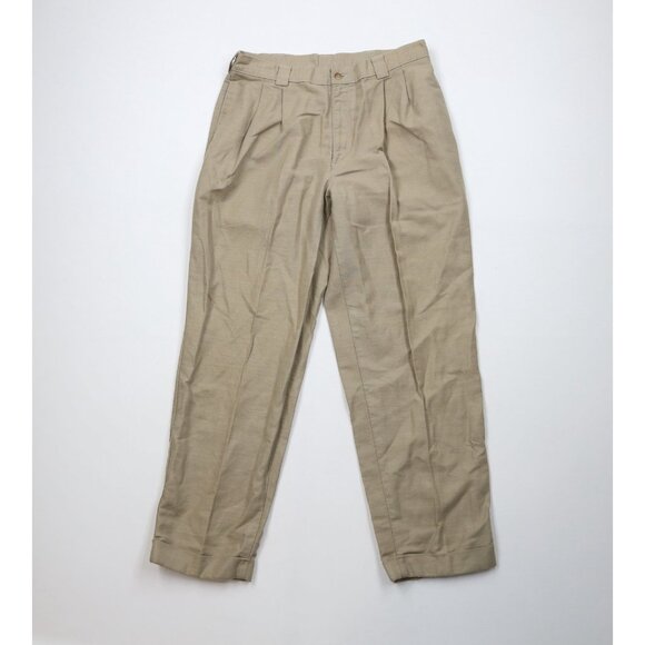 Vintage 90s Streetwear Mens 34x30 Faded Linen Blend Cuffed Chino Pants Beige